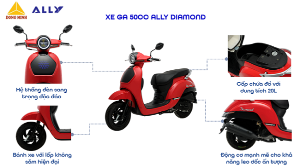 Xe ga 50cc ALLY Diamond với nhiều màu sắc trang nhã, đa dạng sự lựa chọn